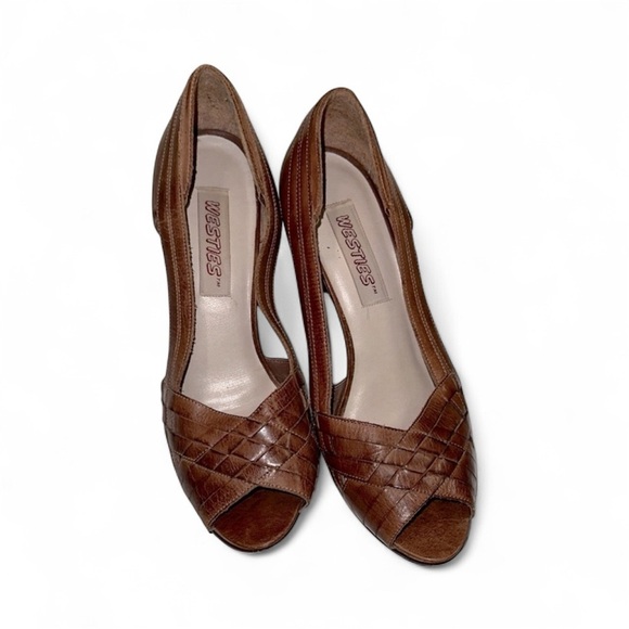 vintage Westies Shoes - Vintage Brown Woven Peep-Toe Heels